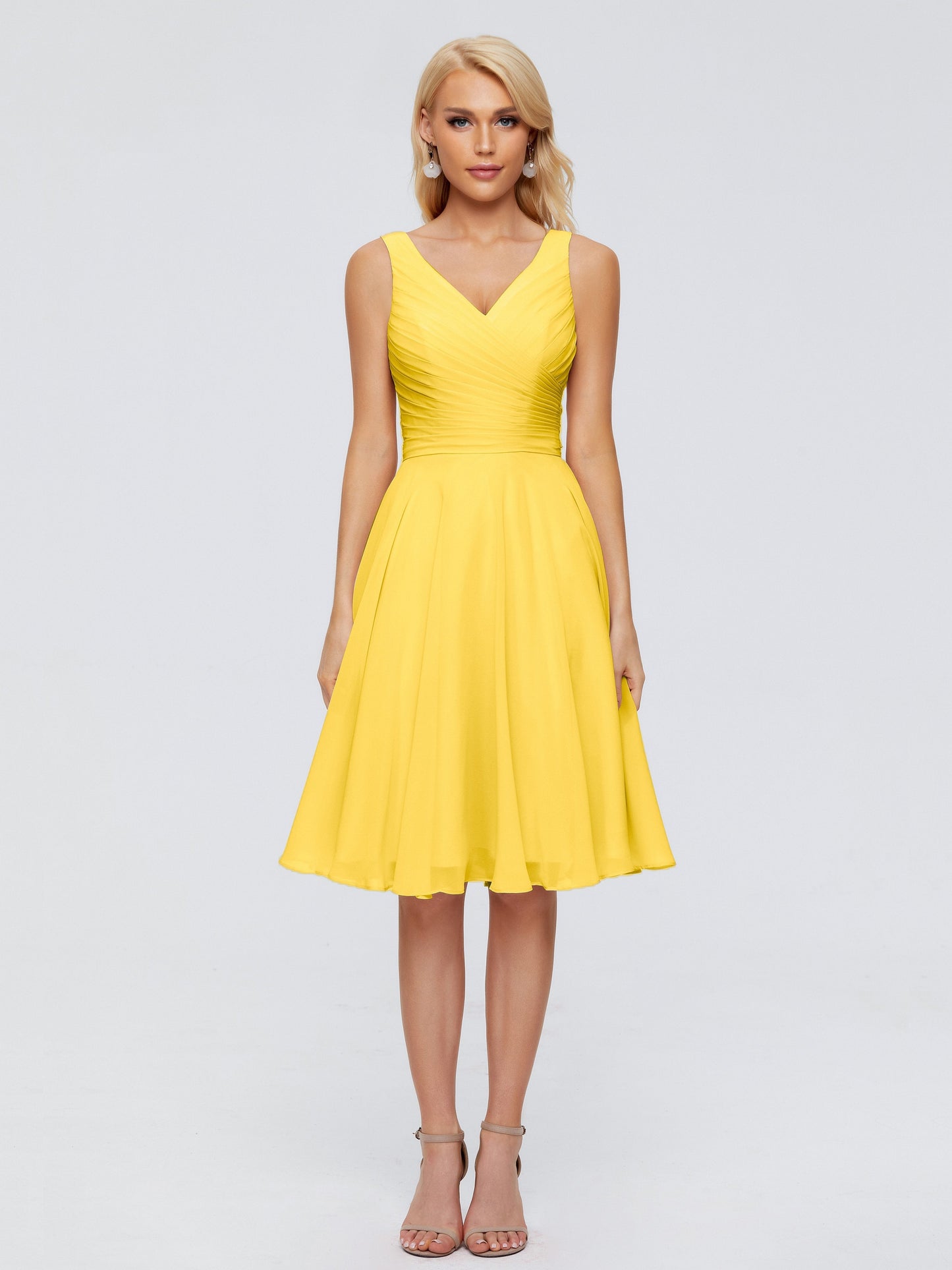 Jocelyn V-Neck Knee Length Chiffon Bridesmaid Dresses