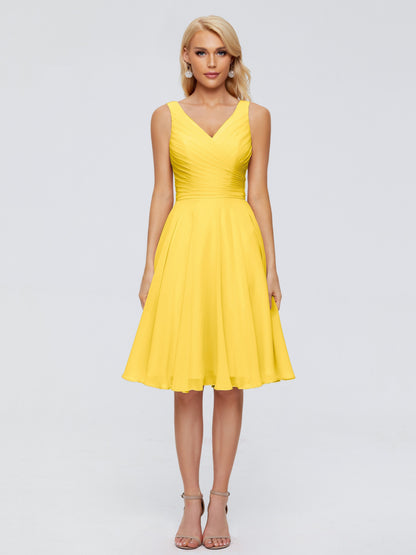 Jocelyn V-Neck Knee Length Chiffon Bridesmaid Dresses