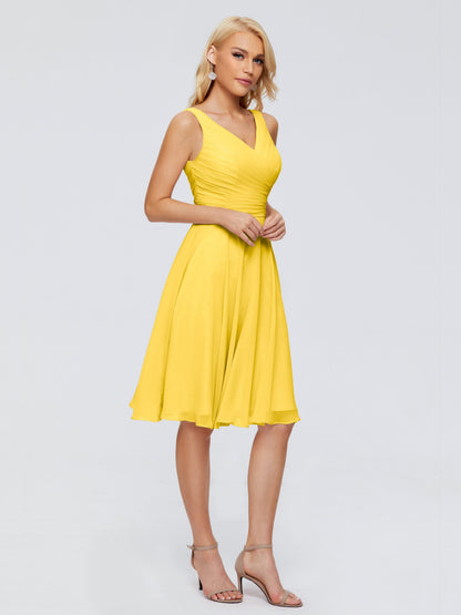 Jocelyn V-Neck Knee Length Chiffon Bridesmaid Dresses