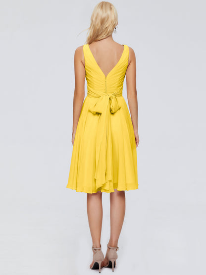 Jocelyn V-Neck Knee Length Chiffon Bridesmaid Dresses