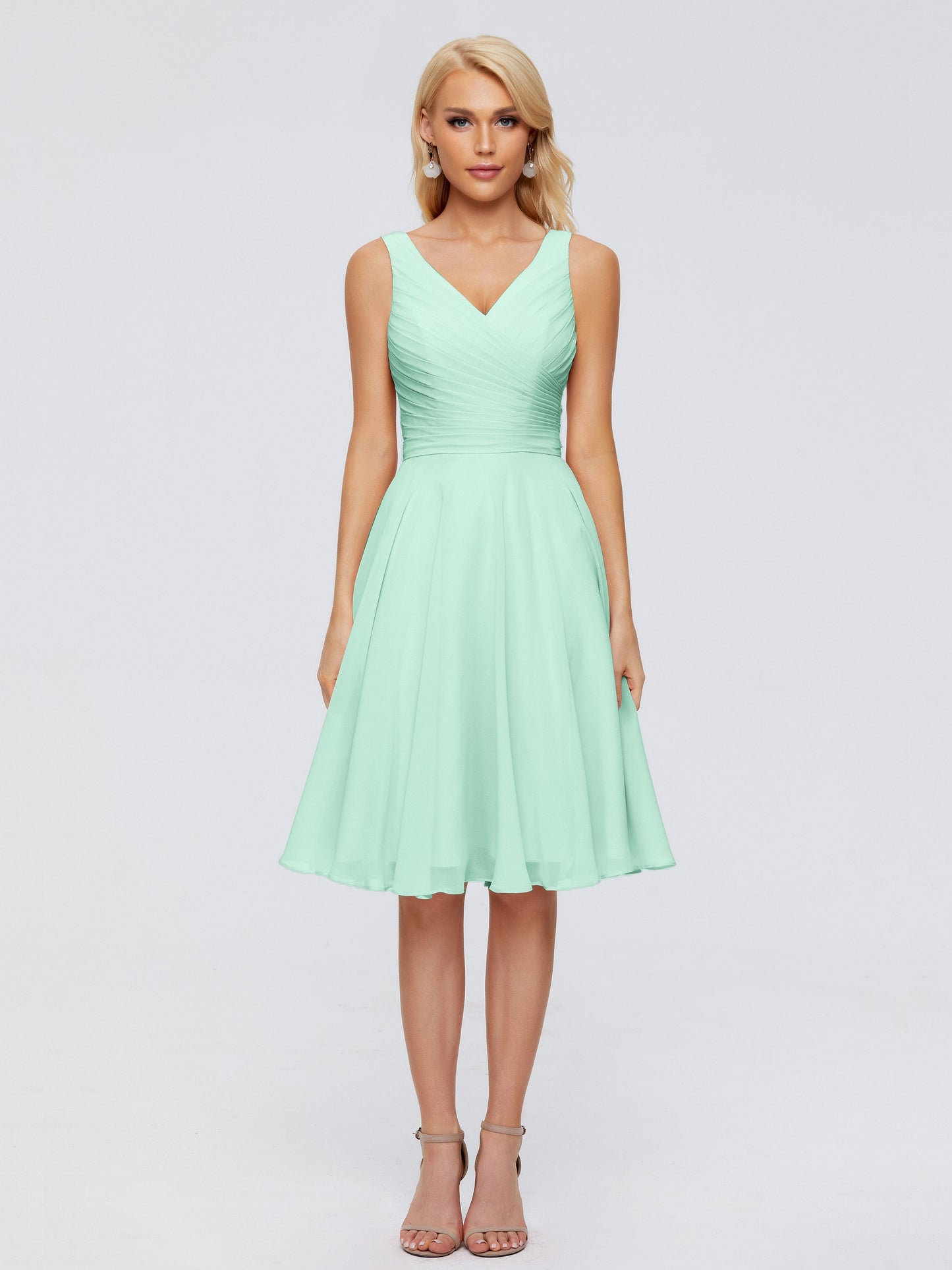 Jocelyn V-Neck Knee Length Chiffon Bridesmaid Dresses