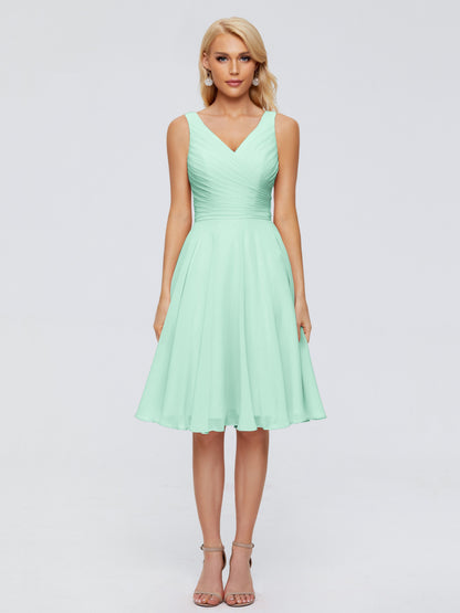 Jocelyn V-Neck Knee Length Chiffon Bridesmaid Dresses