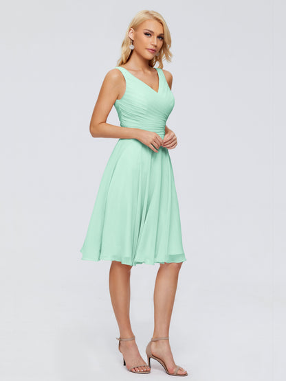 Jocelyn V-Neck Knee Length Chiffon Bridesmaid Dresses