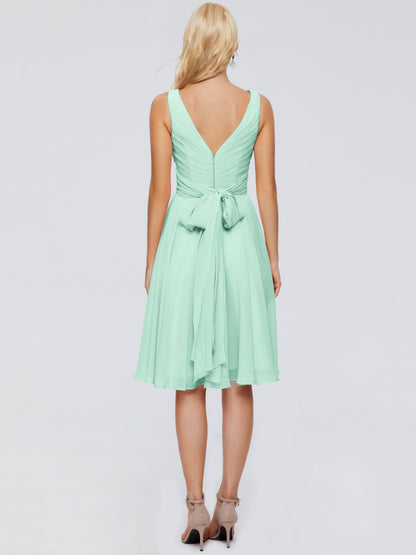 Jocelyn V-Neck Knee Length Chiffon Bridesmaid Dresses