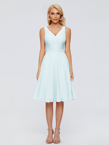 Jocelyn V-Neck Knee Length Chiffon Bridesmaid Dresses