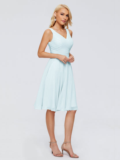 Jocelyn V-Neck Knee Length Chiffon Bridesmaid Dresses