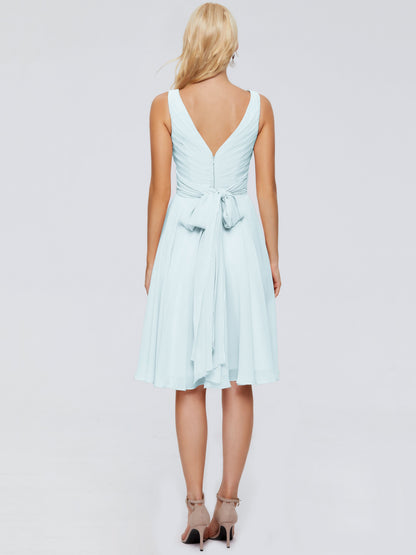 Jocelyn V-Neck Knee Length Chiffon Bridesmaid Dresses
