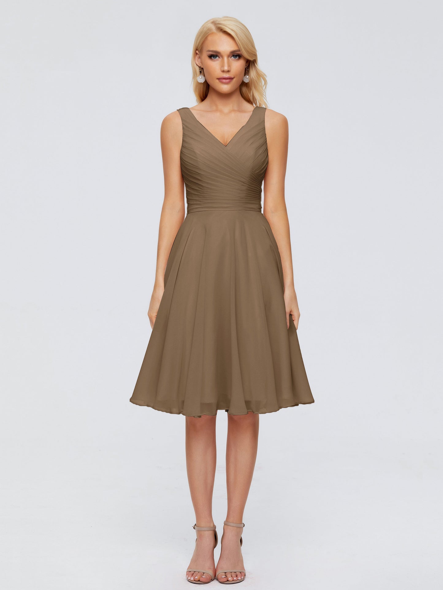 Jocelyn V-Neck Knee Length Chiffon Bridesmaid Dresses