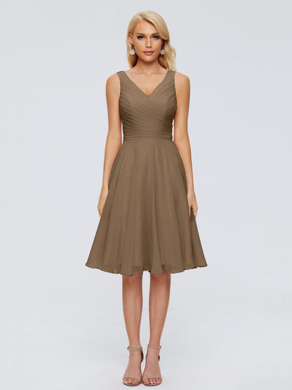 Jocelyn V-Neck Knee Length Chiffon Bridesmaid Dresses