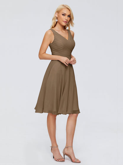Jocelyn V-Neck Knee Length Chiffon Bridesmaid Dresses