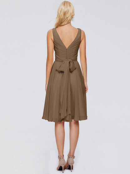Jocelyn V-Neck Knee Length Chiffon Bridesmaid Dresses