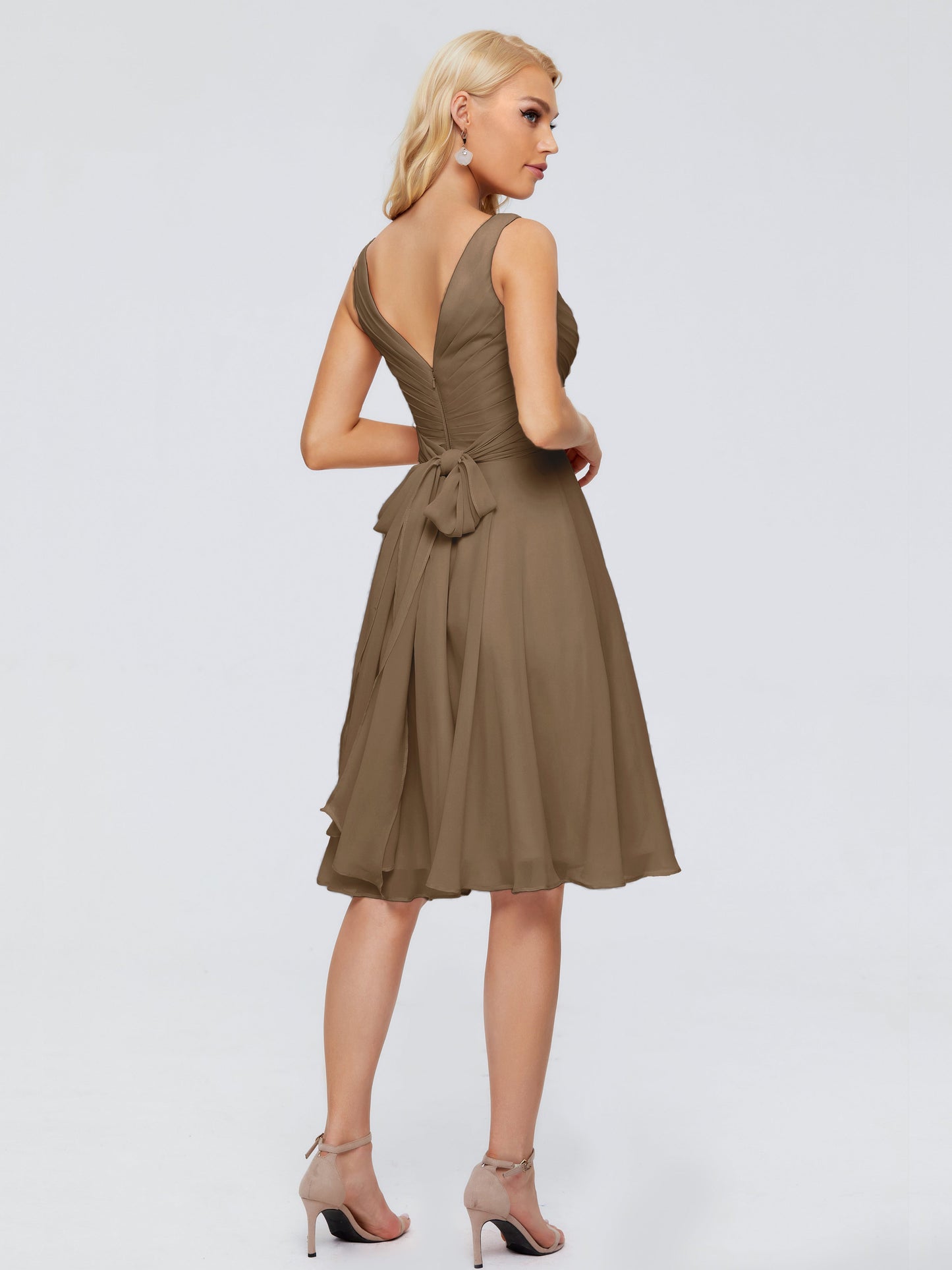 Jocelyn V-Neck Knee Length Chiffon Bridesmaid Dresses