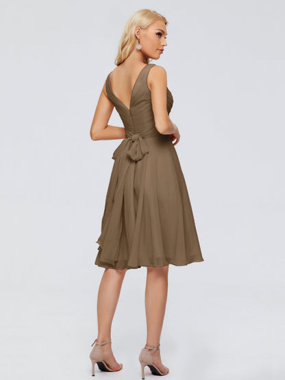 Jocelyn V-Neck Knee Length Chiffon Bridesmaid Dresses