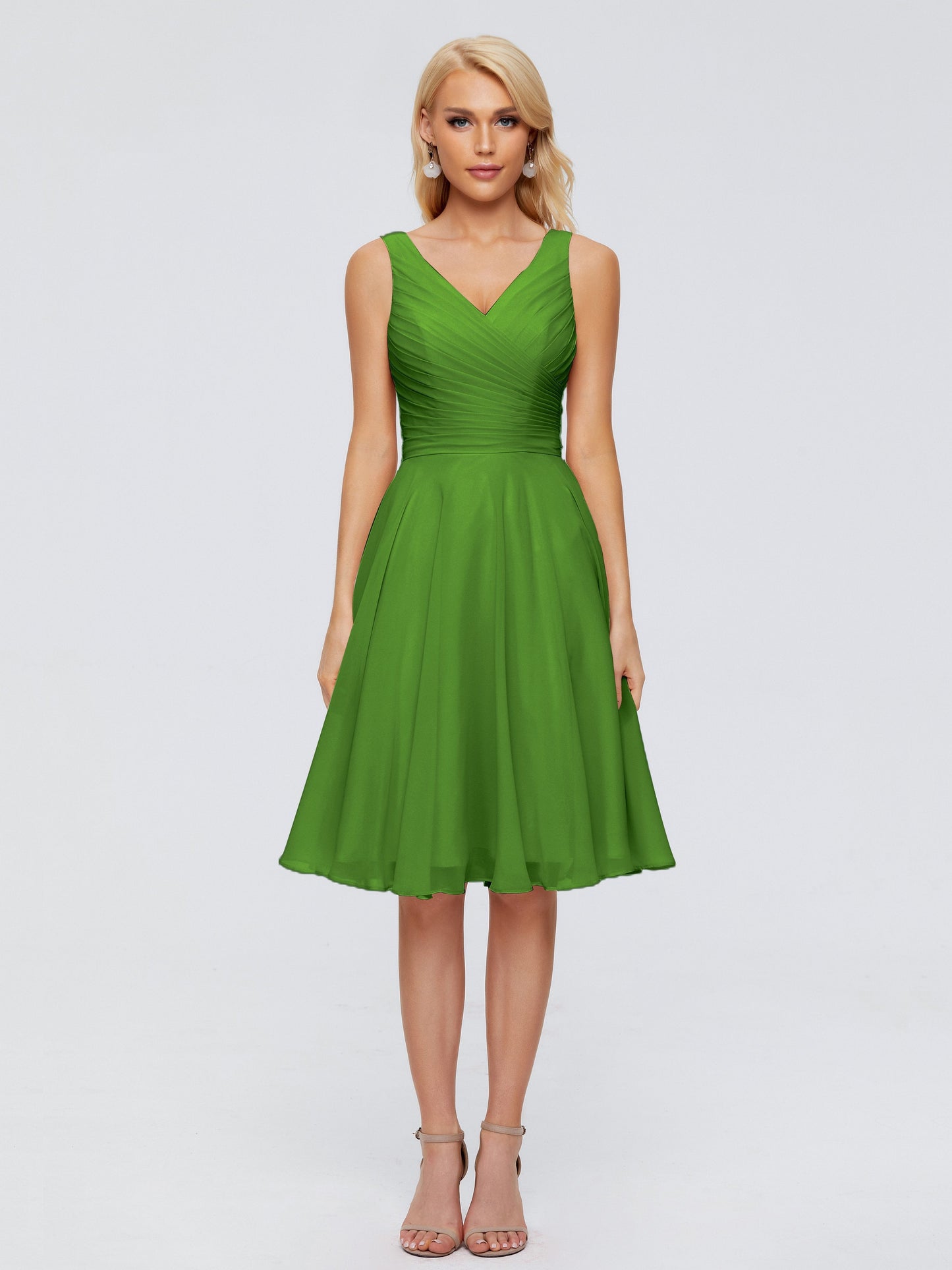 Jocelyn V-Neck Knee Length Chiffon Bridesmaid Dresses