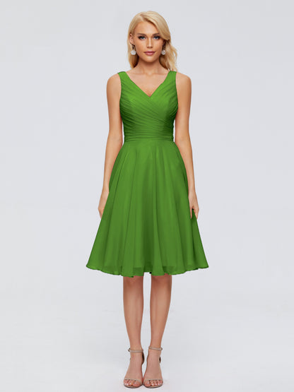 Jocelyn V-Neck Knee Length Chiffon Bridesmaid Dresses