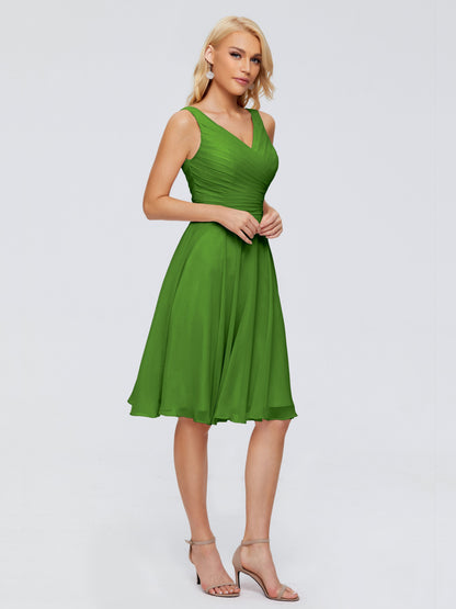 Jocelyn V-Neck Knee Length Chiffon Bridesmaid Dresses