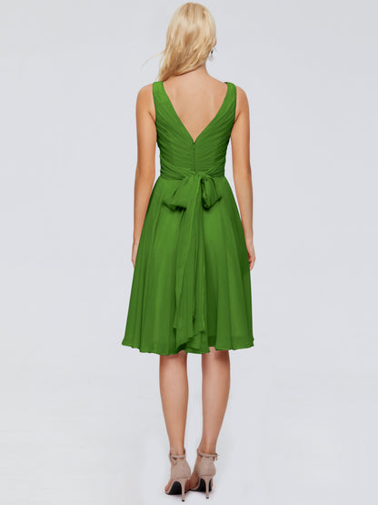 Jocelyn V-Neck Knee Length Chiffon Bridesmaid Dresses