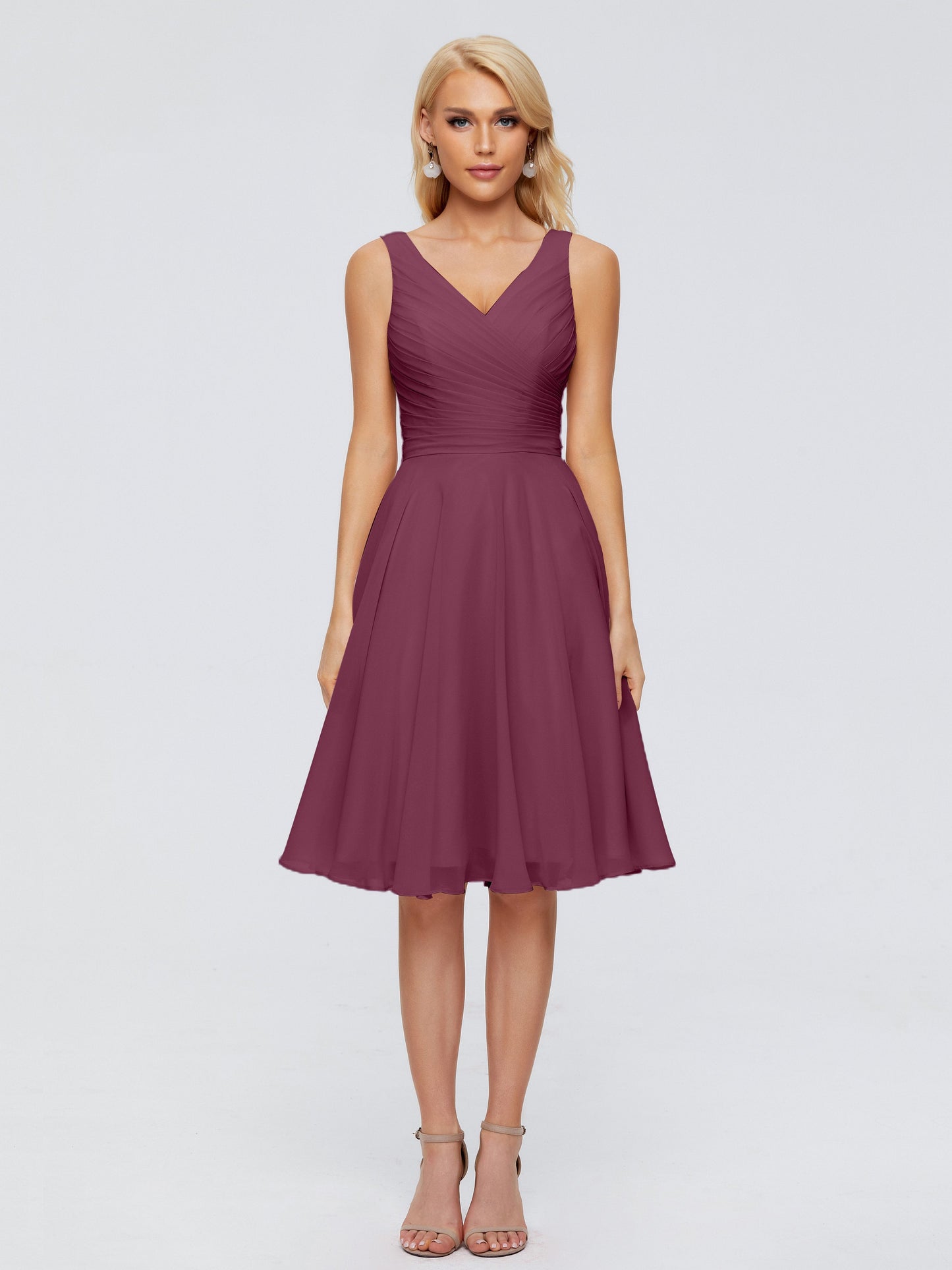 Jocelyn V-Neck Knee Length Chiffon Bridesmaid Dresses