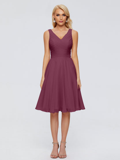 Jocelyn V-Neck Knee Length Chiffon Bridesmaid Dresses