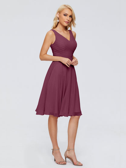 Jocelyn V-Neck Knee Length Chiffon Bridesmaid Dresses