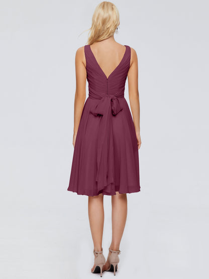 Jocelyn V-Neck Knee Length Chiffon Bridesmaid Dresses
