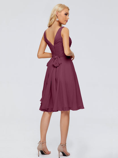 Jocelyn V-Neck Knee Length Chiffon Bridesmaid Dresses