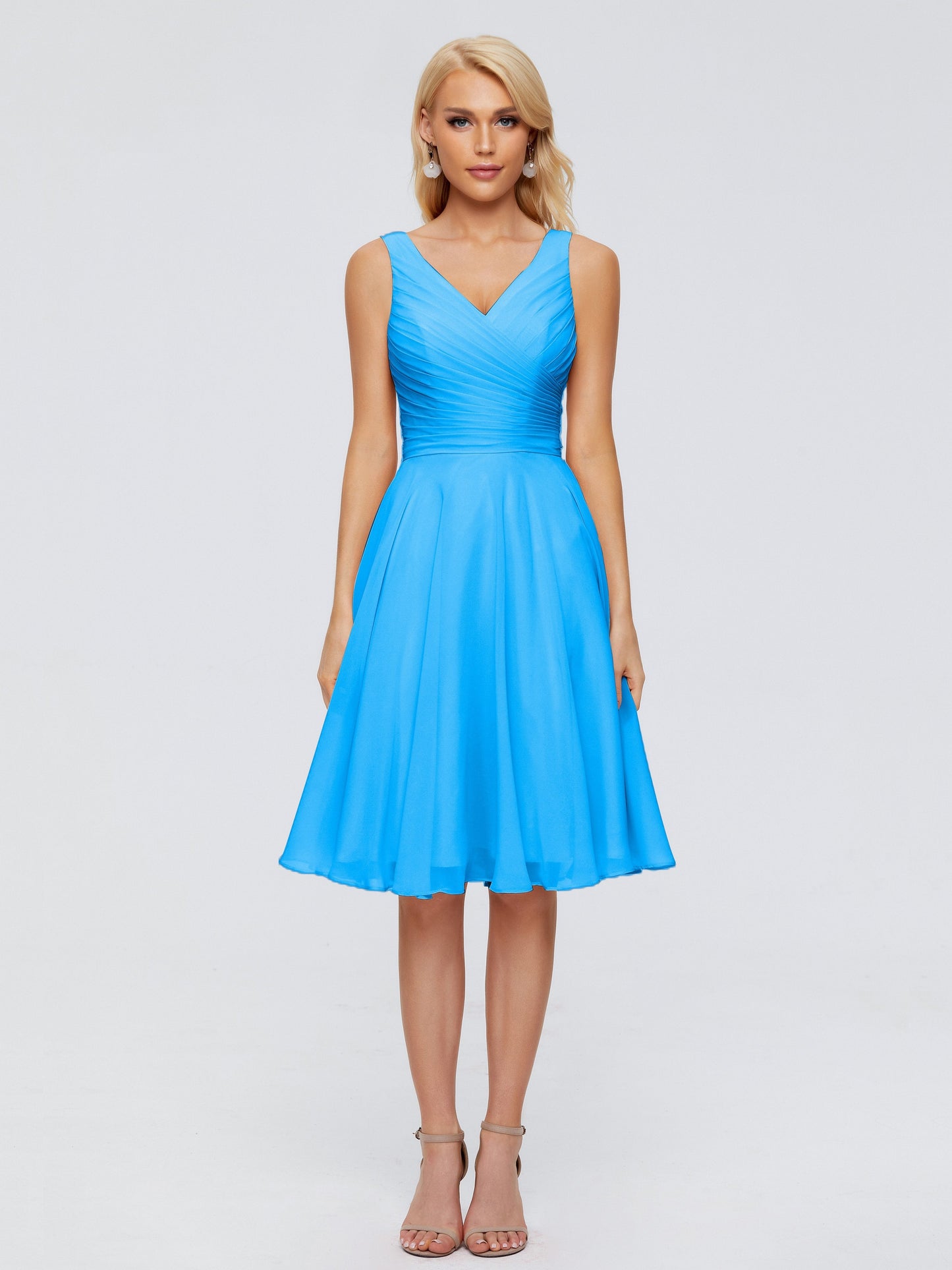 Jocelyn V-Neck Knee Length Chiffon Bridesmaid Dresses
