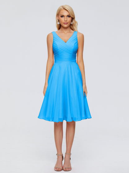 Jocelyn V-Neck Knee Length Chiffon Bridesmaid Dresses