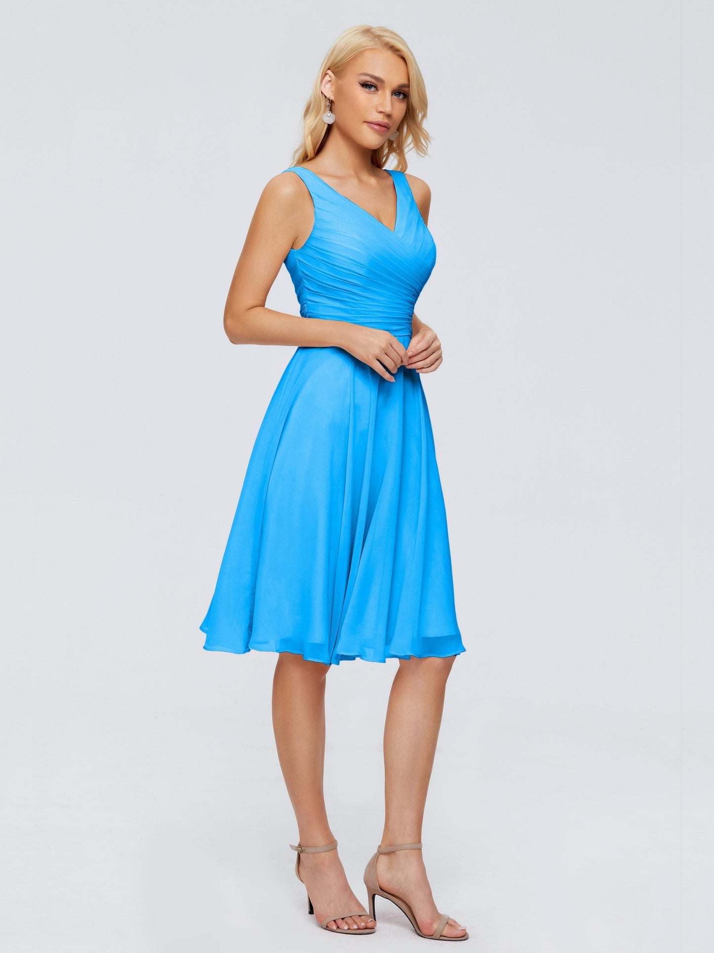 Jocelyn V-Neck Knee Length Chiffon Bridesmaid Dresses