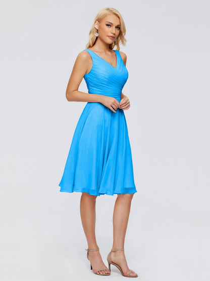Jocelyn V-Neck Knee Length Chiffon Bridesmaid Dresses