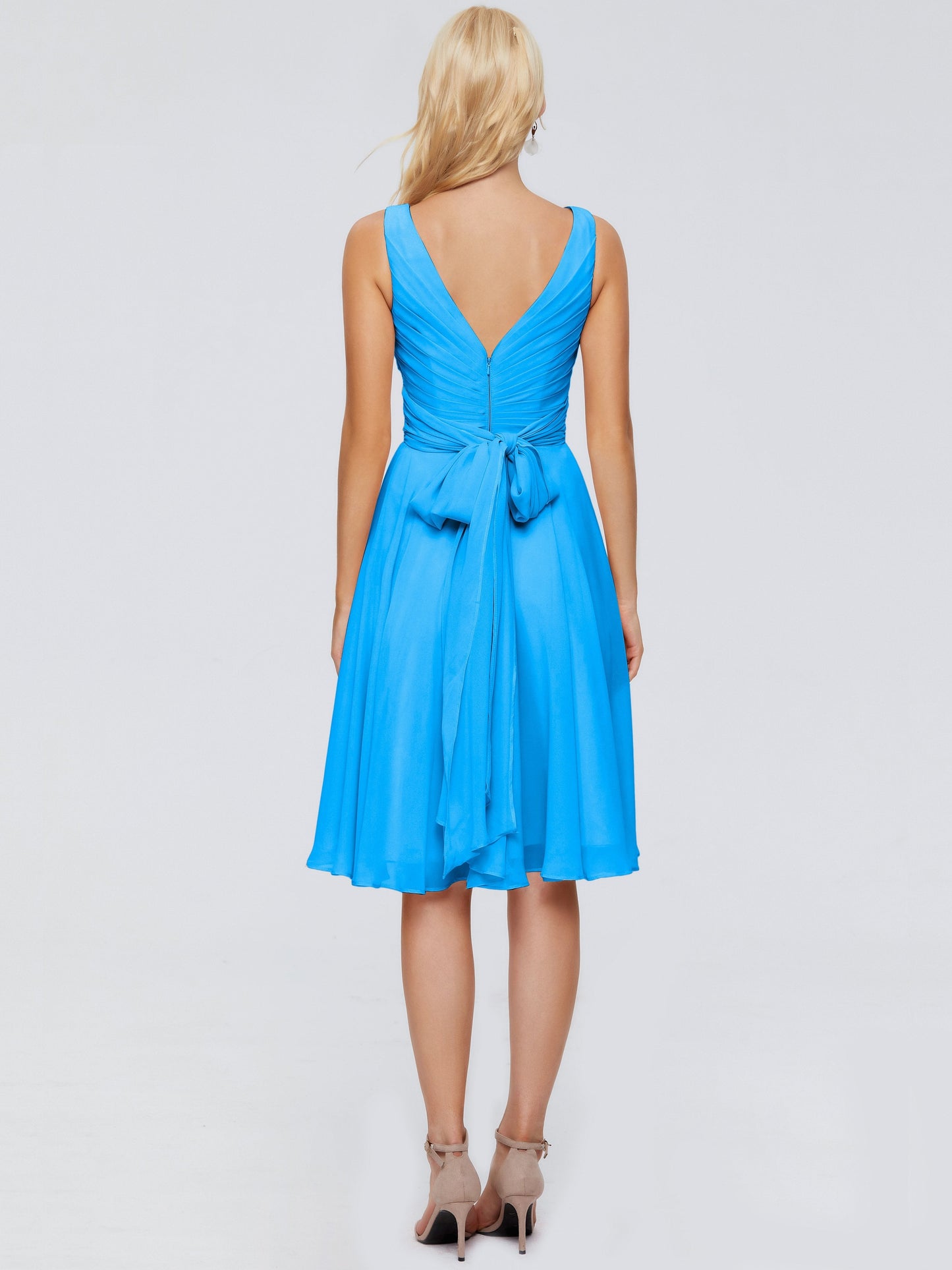 Jocelyn V-Neck Knee Length Chiffon Bridesmaid Dresses