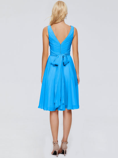 Jocelyn V-Neck Knee Length Chiffon Bridesmaid Dresses