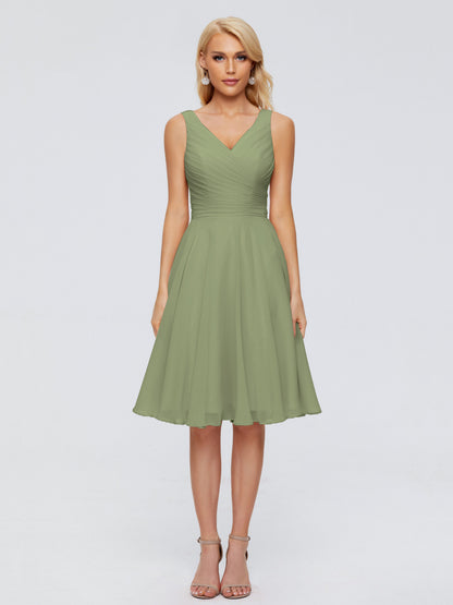 Jocelyn V-Neck Knee Length Chiffon Bridesmaid Dresses