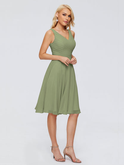 Jocelyn V-Neck Knee Length Chiffon Bridesmaid Dresses