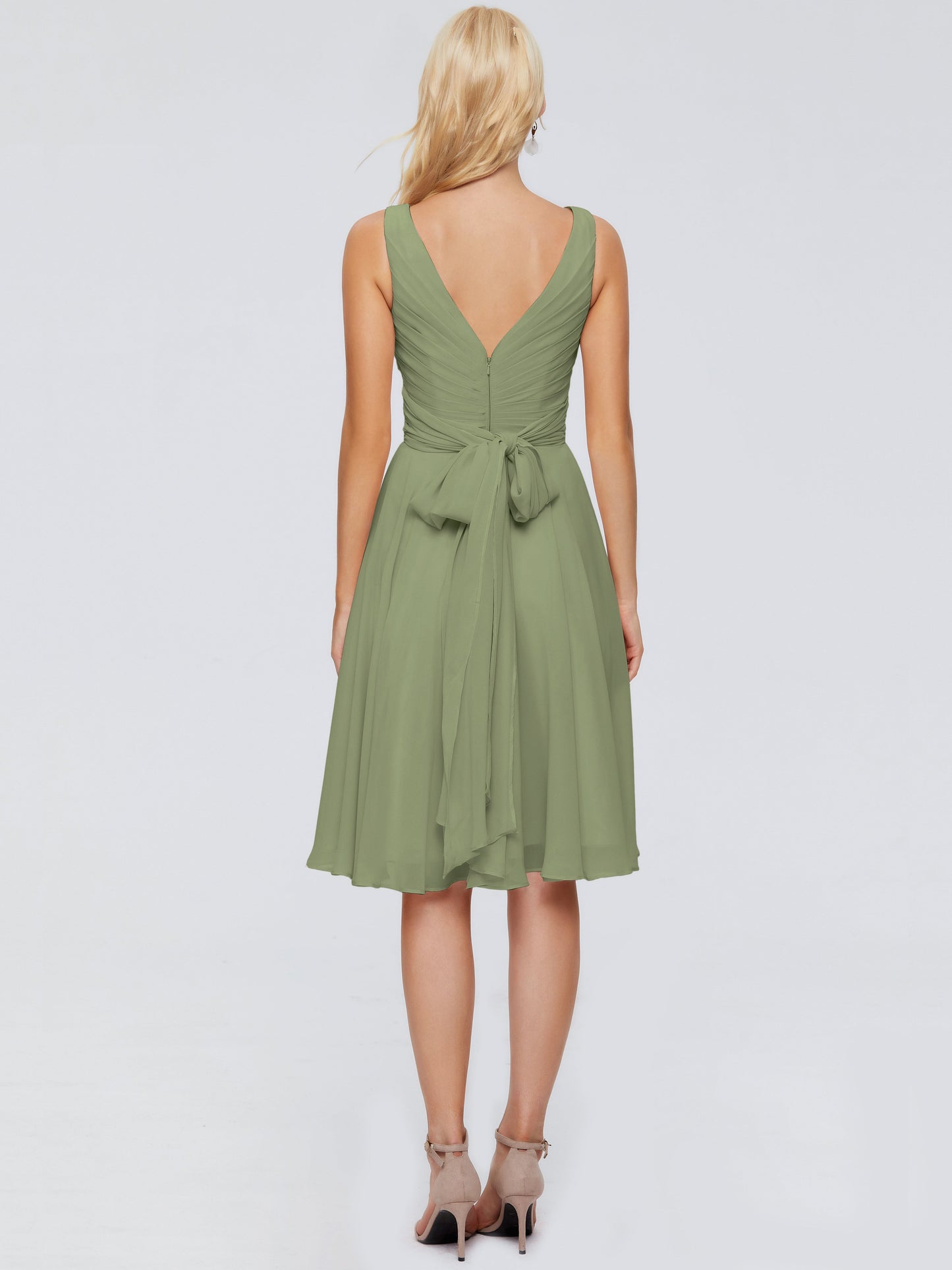 Jocelyn V-Neck Knee Length Chiffon Bridesmaid Dresses