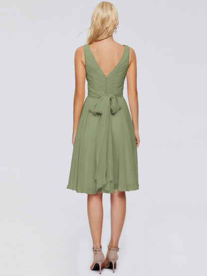 Jocelyn V-Neck Knee Length Chiffon Bridesmaid Dresses