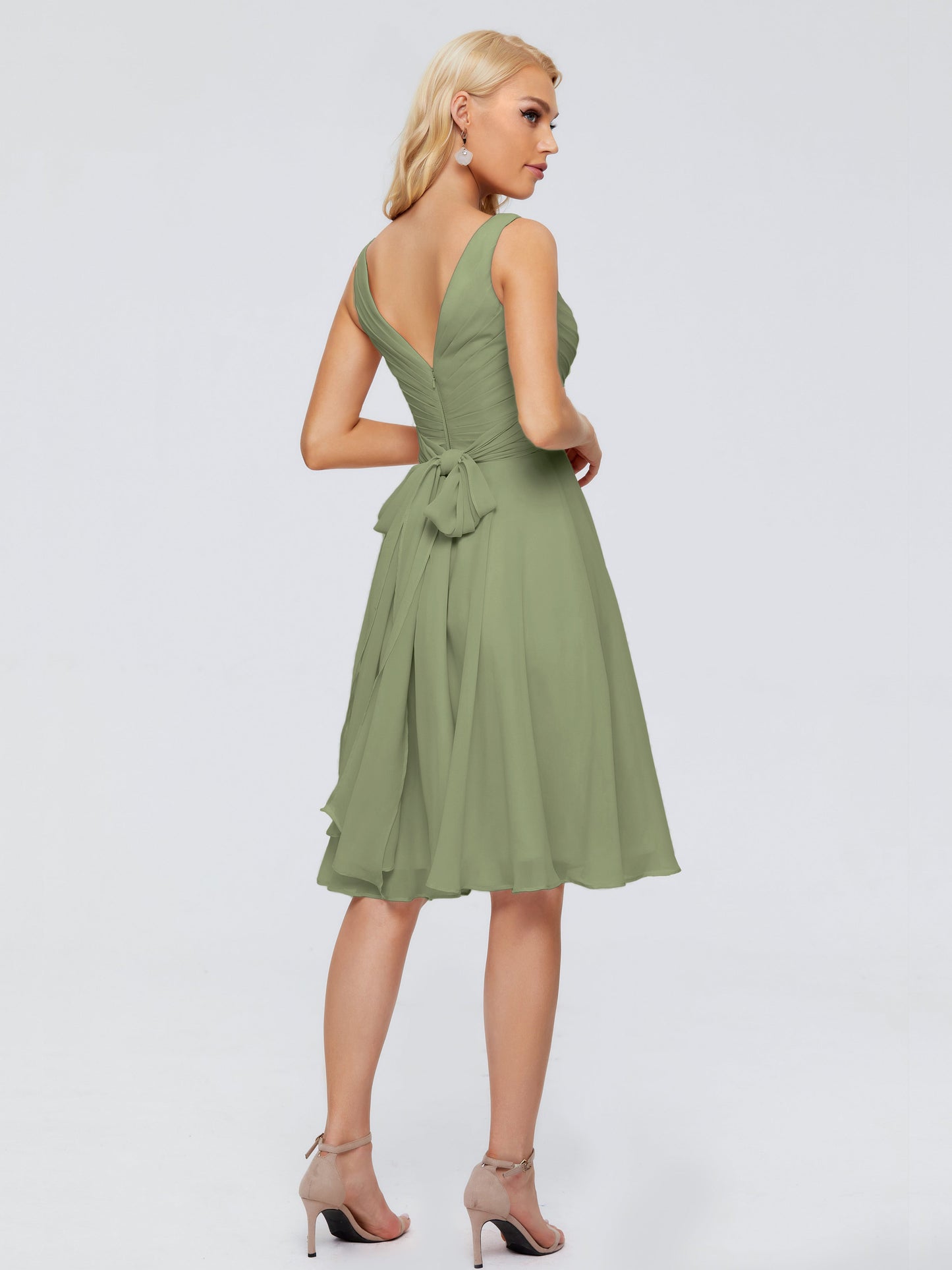 Jocelyn V-Neck Knee Length Chiffon Bridesmaid Dresses