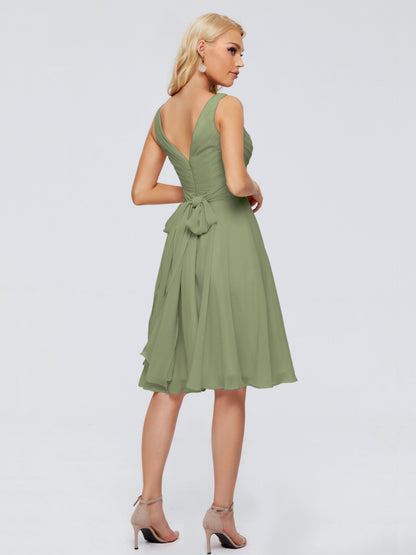 Jocelyn V-Neck Knee Length Chiffon Bridesmaid Dresses