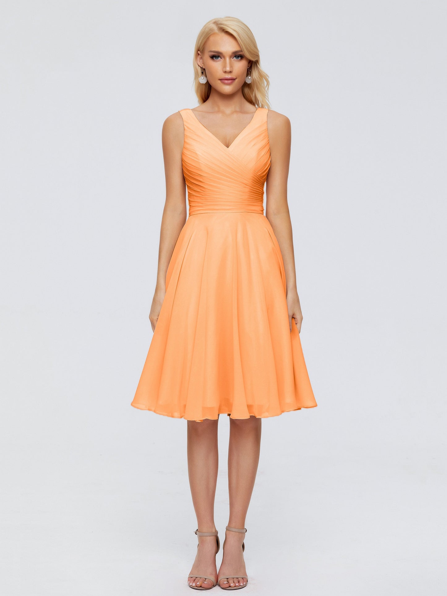 Jocelyn V-Neck Knee Length Chiffon Bridesmaid Dresses