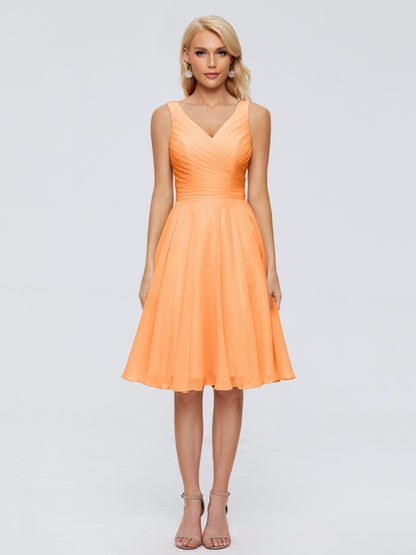 Jocelyn V-Neck Knee Length Chiffon Bridesmaid Dresses