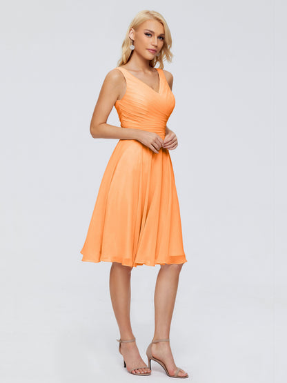 Jocelyn V-Neck Knee Length Chiffon Bridesmaid Dresses