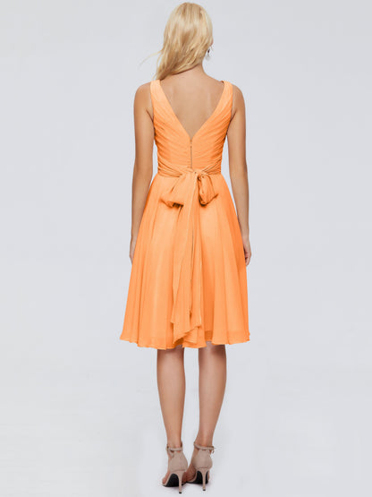 Jocelyn V-Neck Knee Length Chiffon Bridesmaid Dresses