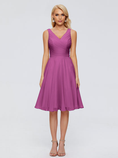 Jocelyn V-Neck Knee Length Chiffon Bridesmaid Dresses