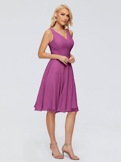 Jocelyn V-Neck Knee Length Chiffon Bridesmaid Dresses