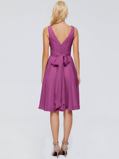 Jocelyn V-Neck Knee Length Chiffon Bridesmaid Dresses
