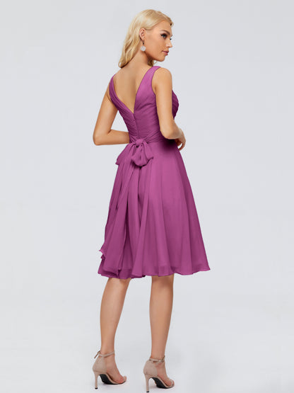 Jocelyn V-Neck Knee Length Chiffon Bridesmaid Dresses