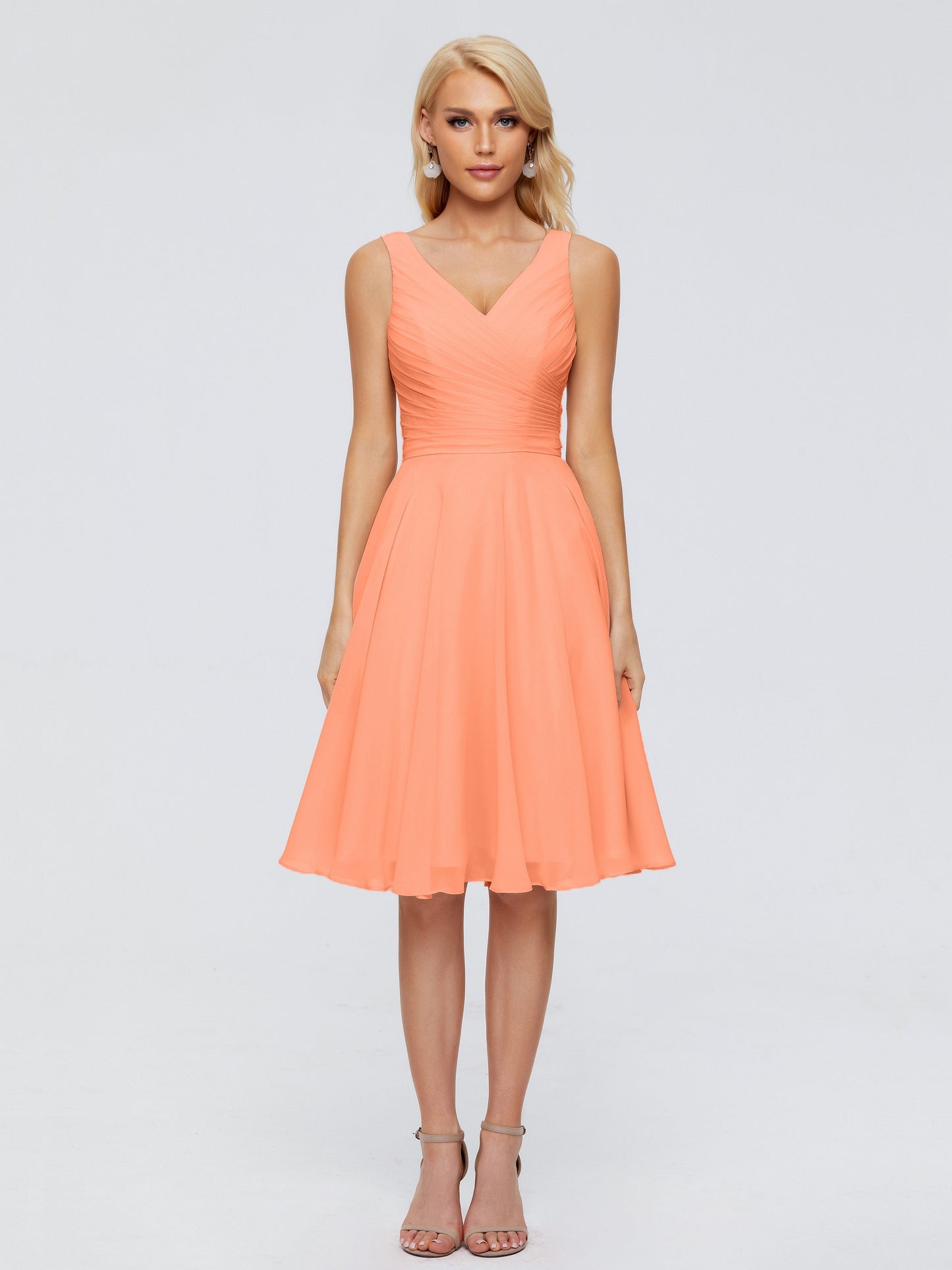 Jocelyn V-Neck Knee Length Chiffon Bridesmaid Dresses