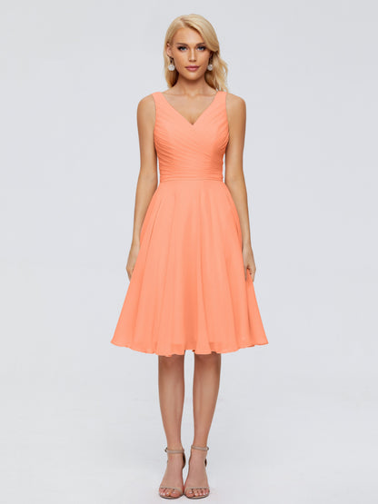 Jocelyn V-Neck Knee Length Chiffon Bridesmaid Dresses