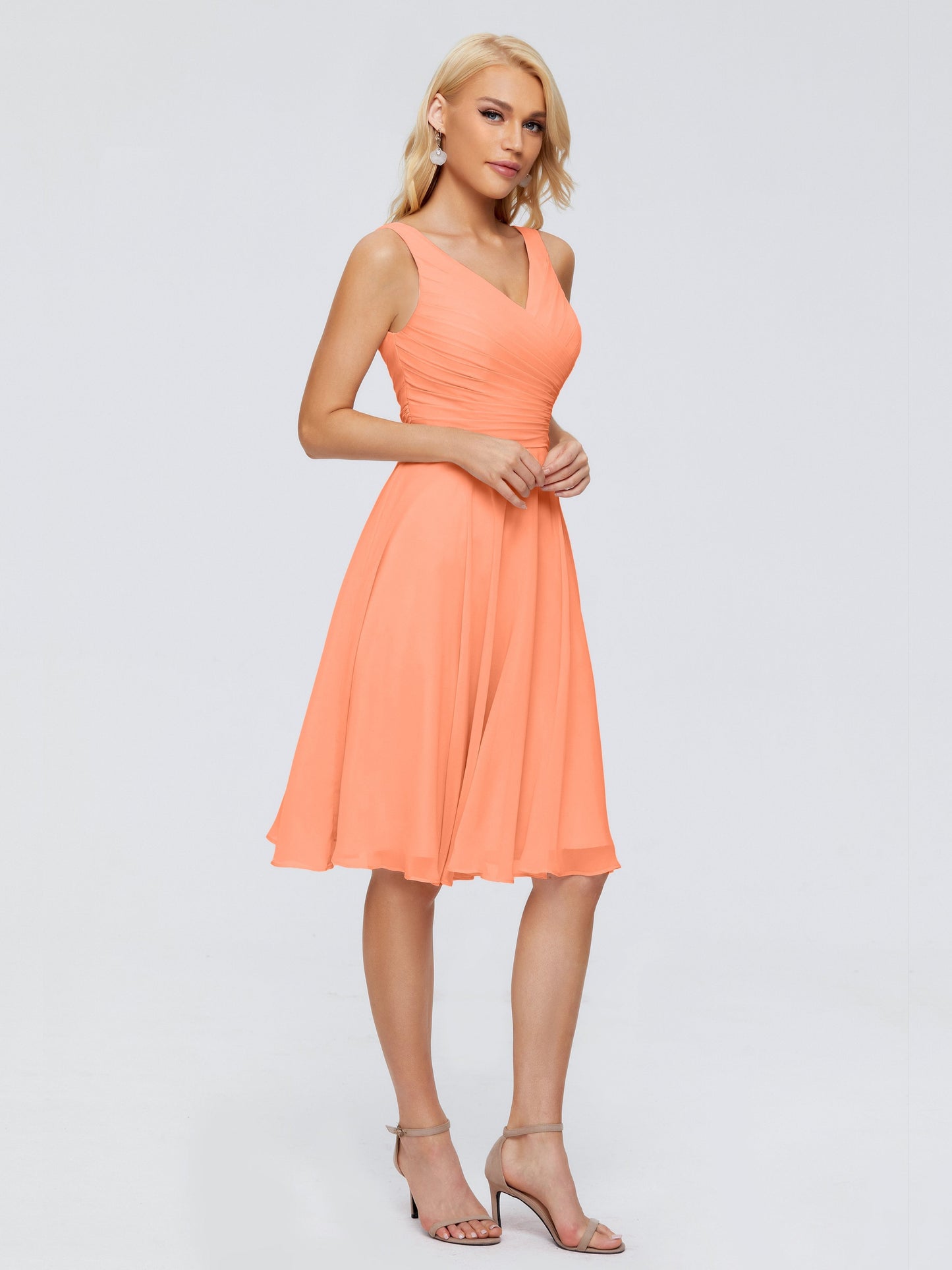 Jocelyn V-Neck Knee Length Chiffon Bridesmaid Dresses