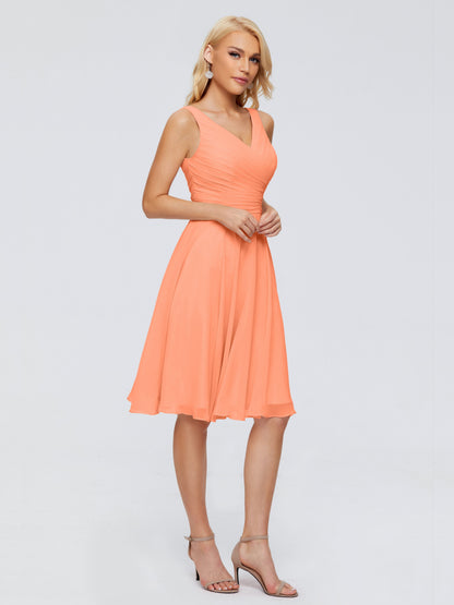 Jocelyn V-Neck Knee Length Chiffon Bridesmaid Dresses